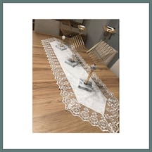 Bezos Kadife Dantel Detaylı Krem Runner 140x40cm Ventra