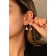 Çildan Womens Gold Zirkon Taşlı Özel Tasarım Damla Küpe