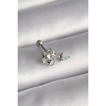 316l Çelik Gümüş Renk Zirkon Taşlı Sallantı Kalp Detay Tragus Piercing Çok Renkli