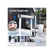 Krom Lavabo Bataryası 360 Döner Gövde Seramik Kartuşlu Tek Kumandalı Şık Tasarım Gümüş