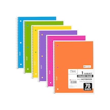Mead Spiral Defterler, 6'li Paket, 1-konu, Kolej Çizgili Kağıt, 8 "x 10-1/2", 70 Yaprak, Çeşitli Parlak Renkler 83 Çok Renkli