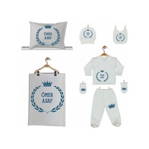 Pia Baby Gl 2008 İsme Özel Taçlı Yastık Battaniye Zıbın Set Krem