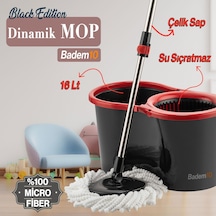 Badem10 Black Edition Mikrofiber Süper 360 Otomatik Temizlik Seti Kova Mop Set Banyo Paspas Yer Vileda 16 L