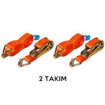Kancalı Mini Yük Gerdirme Kiti 4 Metre 800 Kg Cırcırlı Bağlama Kayışı Kancalı - 2 Takım