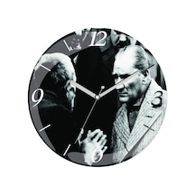 Atatürk Vatandaş Dinleme Çap 30cm Sessiz Akar Bombeli Gerçek Cam Duvar Saati Siyah