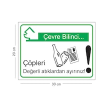 Metal Çevre Bilinci Çöpleri Değerli Atıklardan Ayırınız 20x30 Cm A4 Uyarı İş Güvenliği Levhası
