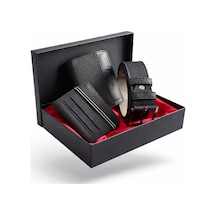Tisaati Premium Şık Tasarım Lüks Özel Seri Dikey Ekose Desenli Cüzdan Kemer Ve Kartlık Hediye Seti Siyah