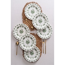 Vintage Flowers Green 25 Cm 6 Lı Porselen Servis Tabağı Seti Yeşil