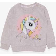 Breeze Kız Çocuk Sweatshirt Baskılı Unicorn 1.5-5 Yaş, Bej Melanj-bej Melanj Bej Melanj