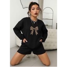 Benroma 3 İplik Penye Kurdela Baskılı Unisex Sweatshırt SIYAH