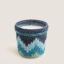 Boho Coastal Tığ İşi Kokulu Mum 12x13 Cm Mavi Çok Renkli