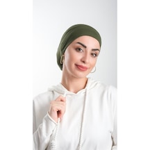 Haki Pratik Hazır Geçmeli Tesettür Bone Viskon Kumaş Sade 3003_09 Haki