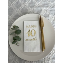 Gold Yaldızlı Beyaz Happy 10 Yaş Months Garson Katlama Peçete 16 Adet