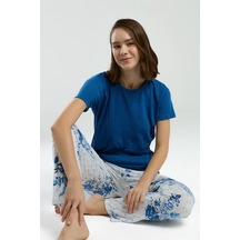 Pierre Cardin 8968 Kısa Kol Kadın Pijama Takımı Saks Mavisi