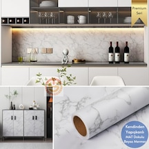 Technosmart 60x300cm Mat Mermer Desenli Kendinden Yapışkanlı Duvar Kağıdı Kaplama Mutfak Masa Folyo Beyaz