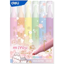 Deli Macaron Pastel Renkler 6'lı Fosforlu Kalem U12-6c Çok Renkli