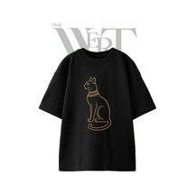 Thewert Bastet Cat Tasarım Baskılı Ünisex Siyah Oversize T-shirt
