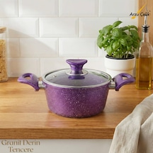 18 Cm Granit Derin Tencere Cam Kapak - Violet Violet