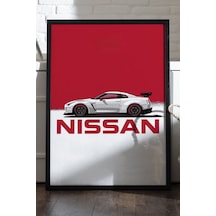 Nissan Gt-r Siyah Ahşap Çerçeveli Poster, Dekoratif Araba Duvar Tablosu