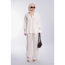 Madmext Beyaz Basic Kadın Gömlek Pantolon İkili Takım Mg2352 Beyaz