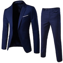 Erkek Düz Renk Yeni Stil Takım Elbise - Koyu Mavi