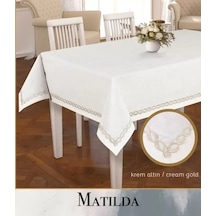 155x260 Cm Matilda Model Krem-altın Yemek Masası Örtüsü Keten Tablecloth Şık Tasarım
