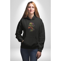 Zombi Kafası Kadın Erkek Siyah Kapüşonlu Sweatshirt Hoodie Siyah
