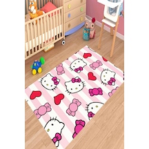 Dijital Baskılı Pembe Hello Kitty Desen Dekoratif Yıkanabilir Kaymaz Taban Çocuk Halısı Çok Renkli