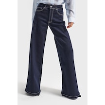 Itsbasic Kadın İndigo Renk 7w5-50 Lyl36 Palazzo Fit Esnek Kumaş İç Boy 80cm Denim Jean