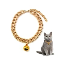 Metal Ayarlanabilir Zincir Kararmaz Zilli Gold Kedi Kolyesi 28 CM