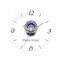 Kişiye Özel Zabıta Logolu Çap 30 Bombeli Gerçek Cam Duvar Saati Siyah