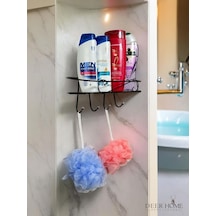 Paslanmaz Siyah Kendinden Yapışkanlı Banyo Düzenleyici Şampuan Duş Jeli Banyo Lif Askılı Raf Siyah