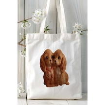 Art Hediye Spaniel Köpek Baskılı Omuz Çanta Kişiye Özel Model 17 Çok Renkli