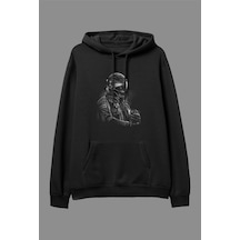 Tarzsokak Oversize Yarış Motor Motorcu Tasarım Baskılı Unisex Kapüşonlu Sweatshirt Hoodie Siyah