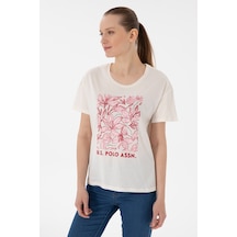 U.S. Polo Assn. Kadın Krem Desenli Bisiklet Yaka Tişört 50299765-VR071