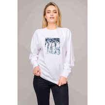 Cnblue Music Baskılı Beyaz Kadın Sweatshirt