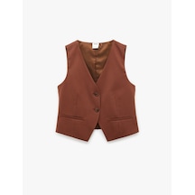 Koton Regular Fit V Yaka Blazer Yelek Kahverengi 6sak20031pw Kahve