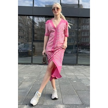 Madmext Pembe Düğmeli Triko Kadın Elbise Mg1648-pembe Pembe