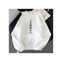 Tarzsokak Beyaz Unisex Dokuz Gezegenler Evren Güneş Sistemi Baskı Hoodie Gevşek Cep Hoody Sonbahar Bo