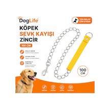 Dog Life Köpek Sevk Kayışı Zincir 100 Cm Metal Zincirli Dokuma Saplı Güvenli Klipsli - Sarı