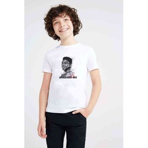 Muhammed Ali Brush Baskılı Unisex Çocuk Beyaz T-Shirt