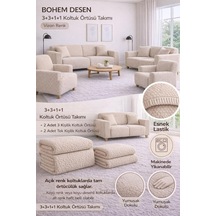 Bohem Desen Krem Lastikli Koltuk Örtüsü 3+3+1+1 Takımı Esnek Lastikli Koltuk Örtüsü Koltuk Kılıfı Vizon 180 X Diğer
