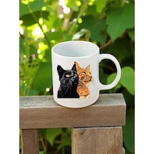 Turuncu Ve Siyah Kedi Baskılı Beyaz Kupa Bardak - Erkek Için Doğum Günü Hediyesi Hediye Ürün Eşya