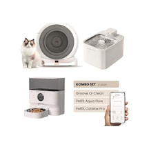 Groove Q-clean Akıllı Otomatik Kedi Tuvaleti Gri - Petfit Aqua Flow Akıllı Bataryalı Su Pınarı Çeşmesi + Petfit Catmax Pro Akıllı Otomatik Mama Kabı Bundle