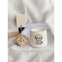 Sevimli Poodle Köpek Temalı Kalemlik Saksı Ve Not Tutucu Seti Renkli