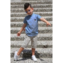 Mnk Baby & Kids Keten Gömlek Dokuma Pantolon Kemerli Erkek Çocuk Takım Mnk4306 Koyu Mavi