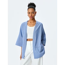 Koton V Yaka Cep Detaylı Oversize Çizgili Kruvaze Kimono Mavi Çizgili 5sak50014pw Mavi Çizgili Çok Renkli