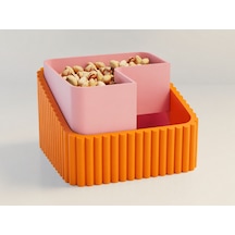 3d Baskı Fıstık Kasesi - Çift Hazneli Kabuk Ayırıcı Sunum Kasesi - Turuncu Pembe Çok Renkli