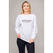 The Witcher Logo Baskılı Beyaz Kadın Sweatshirt