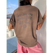 Flood Of Style Kadın Kahverengi Love Love Love Baskılı Oversize T-shirt